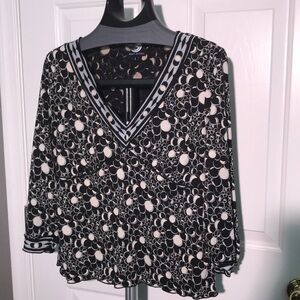 Max Edition L Black Patterned 3/4 Sleeve Top